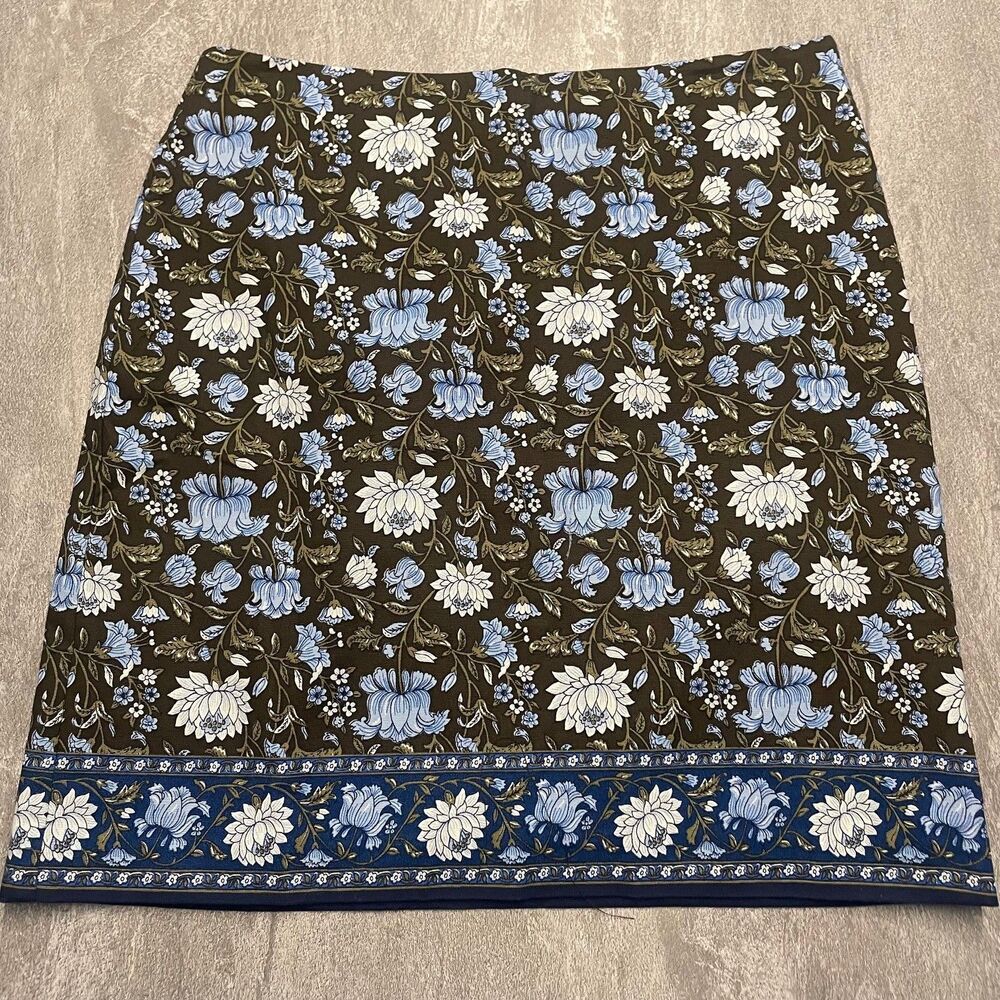 Talbots Sz 4Petite A-Line Canvas Side Zip Contrast Border Skirt Cottage Floral